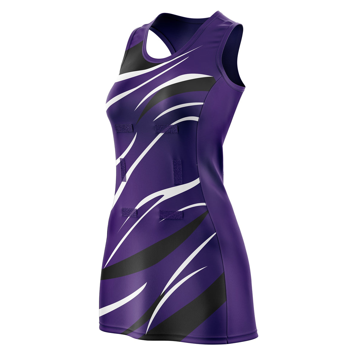 Custom Purple Black Dynamic Stripes Breathable &amp; Quick-Drying Netball Dress