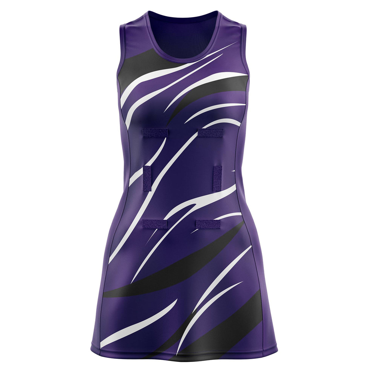 Custom Purple Black Dynamic Stripes Breathable &amp; Quick-Drying Netball Dress