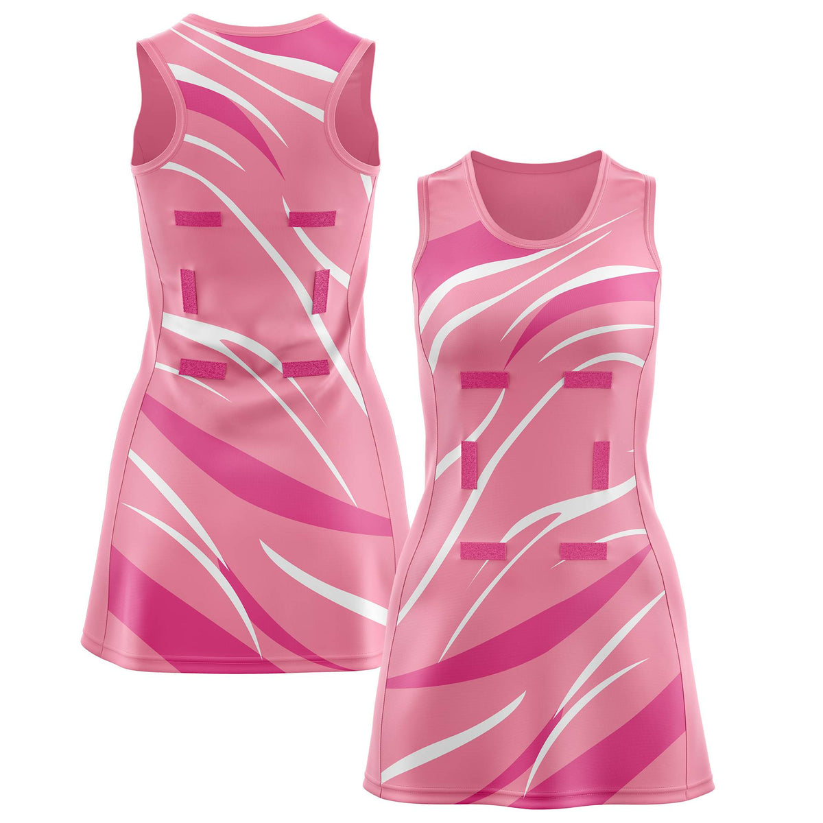 Custom Light Pink Pink Dynamic Stripes Lightweight &amp; Drapable Netball Dress |KXKSHOP