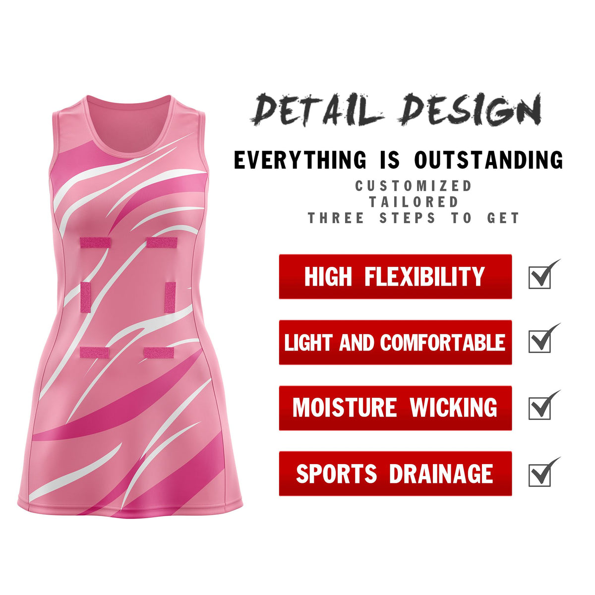 Custom Light Pink Pink Dynamic Stripes Lightweight &amp; Drapable Netball Dress
