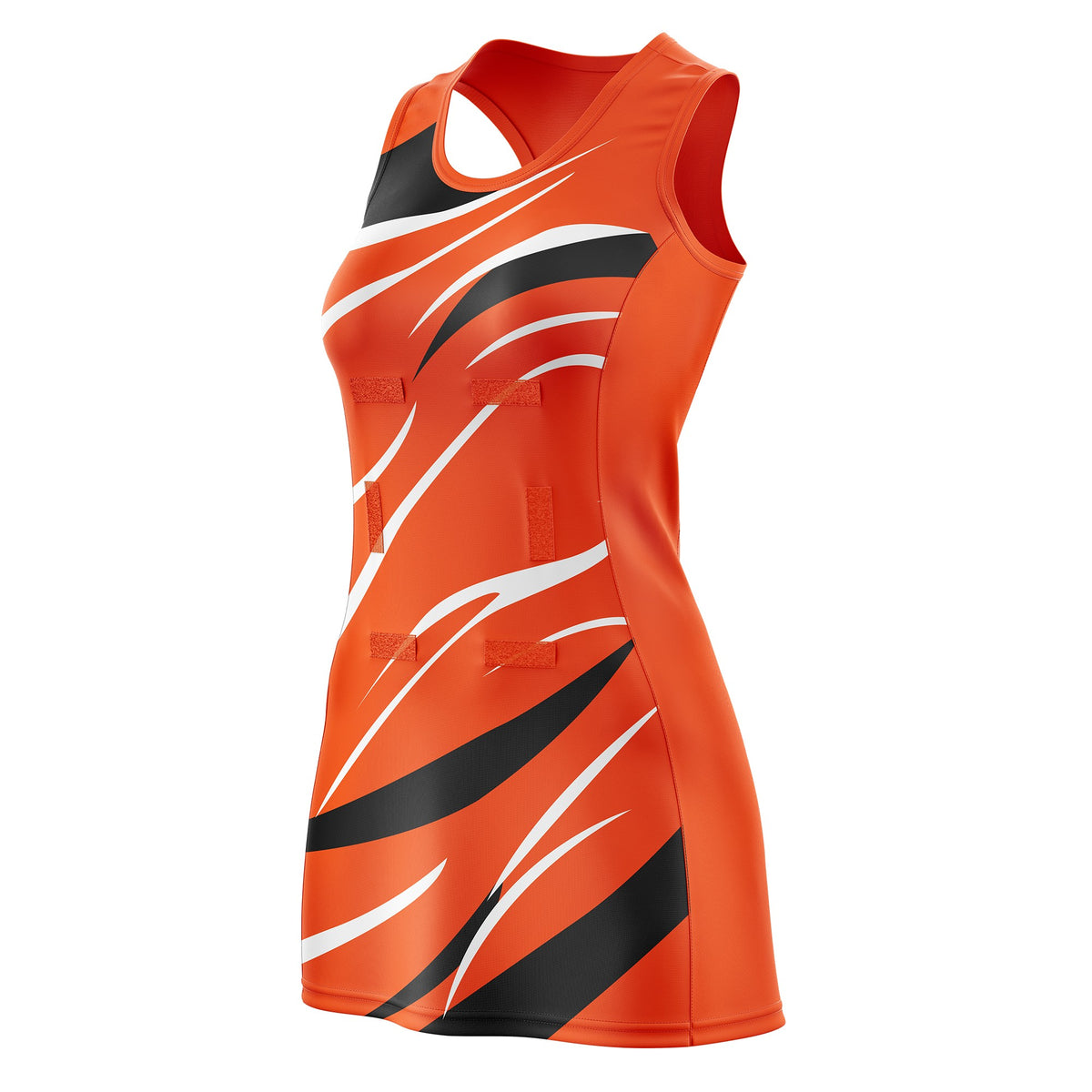 Custom Orange Black Dynamic Stripes Breathable &amp; Quick-Drying Netball Dress