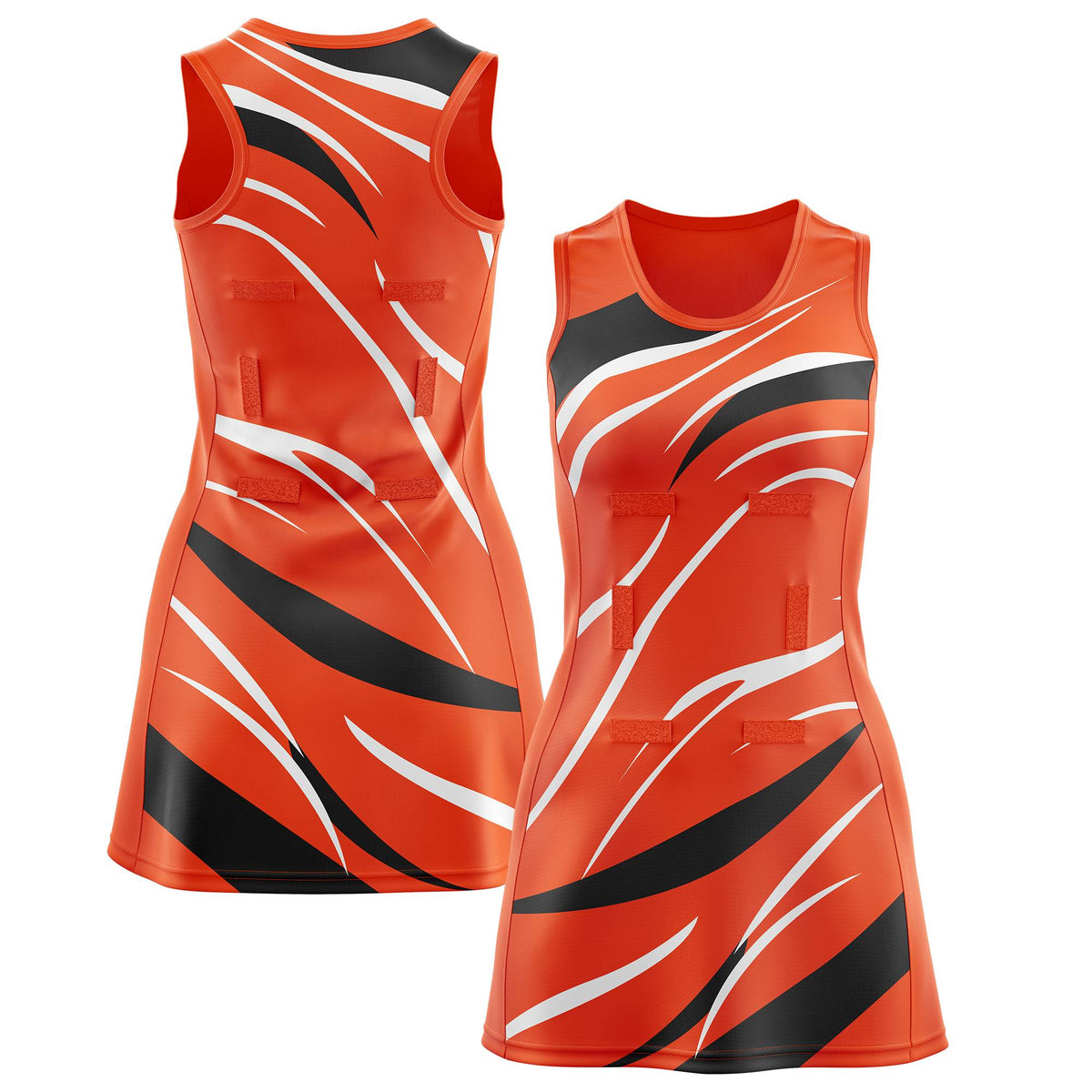 Custom Orange Black Dynamic Stripes Breathable &amp; Quick-Drying Netball Dress |KXKSHOP