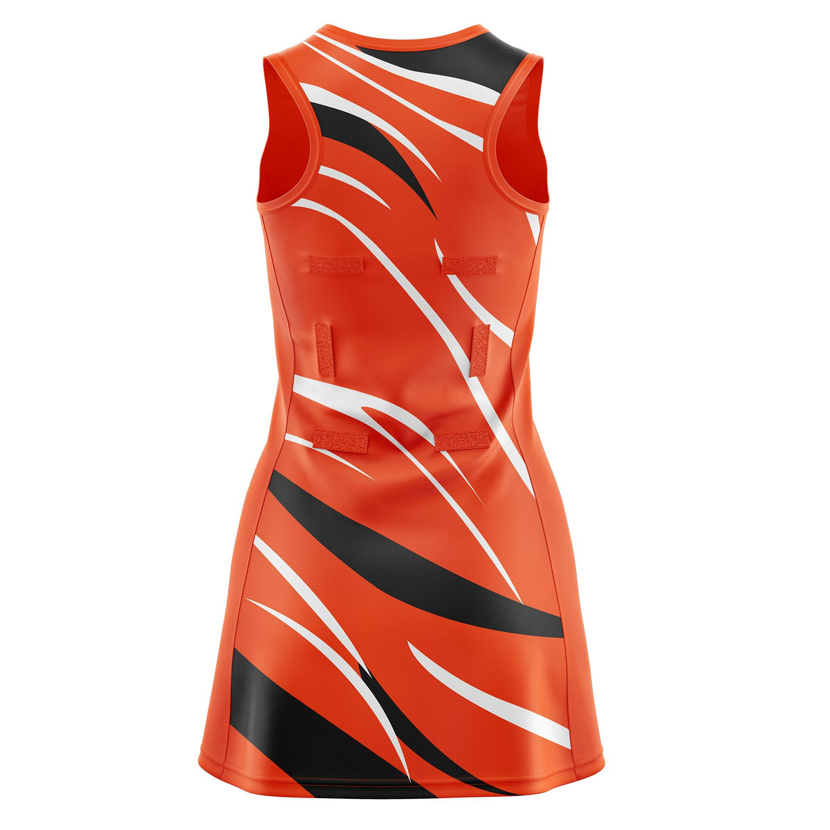 Custom Orange Black Dynamic Stripes Breathable &amp; Quick-Drying Netball Dress