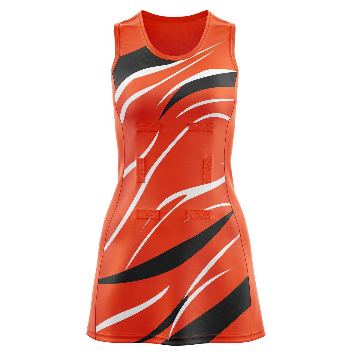 Custom Orange Black Dynamic Stripes Breathable &amp; Quick-Drying Netball Dress