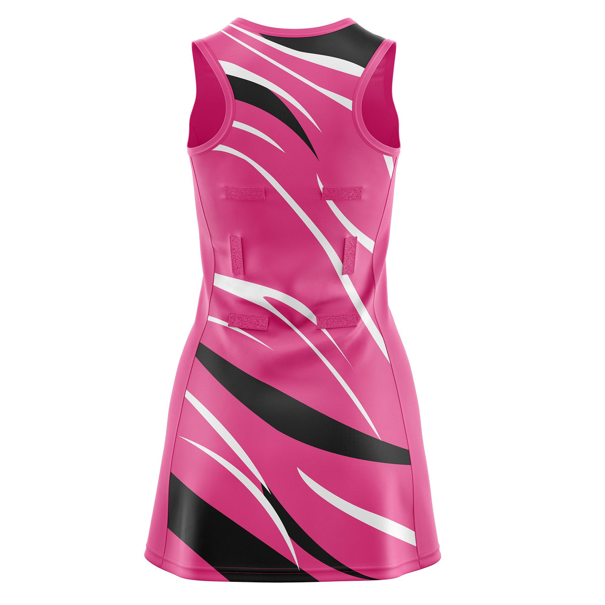 Custom Pink Black Dynamic Stripes Lightweight &amp; Drapable Netball Dress