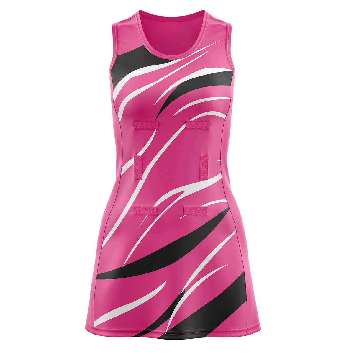 Custom Pink Black Dynamic Stripes Lightweight &amp; Drapable Netball Dress