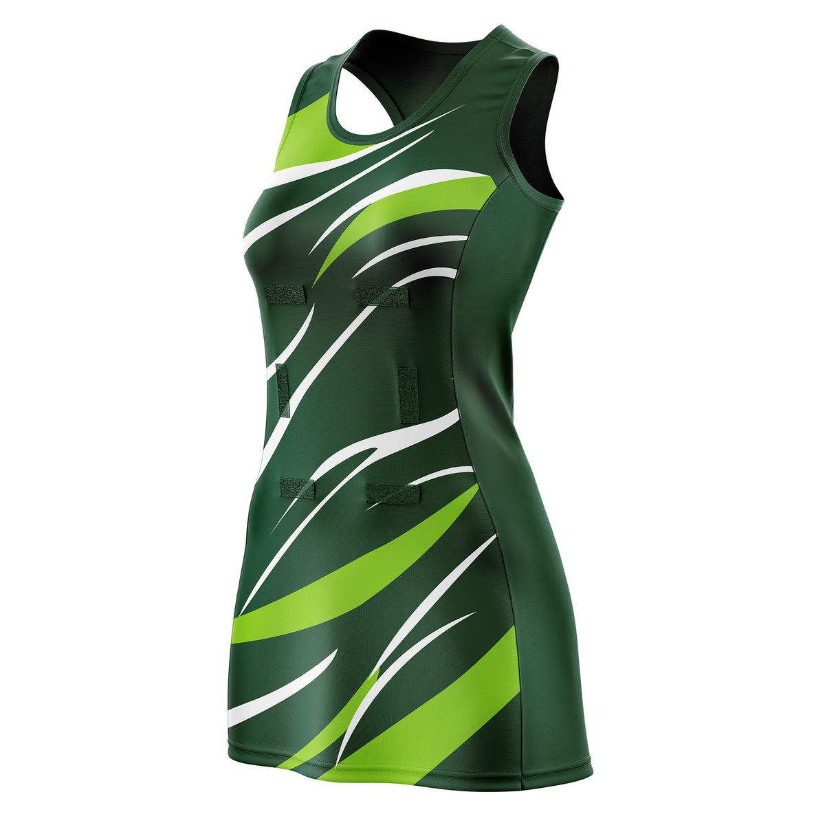 Custom Dark Green Neon Green Dynamic Stripes Wrinkle-Resistant Netball Dress