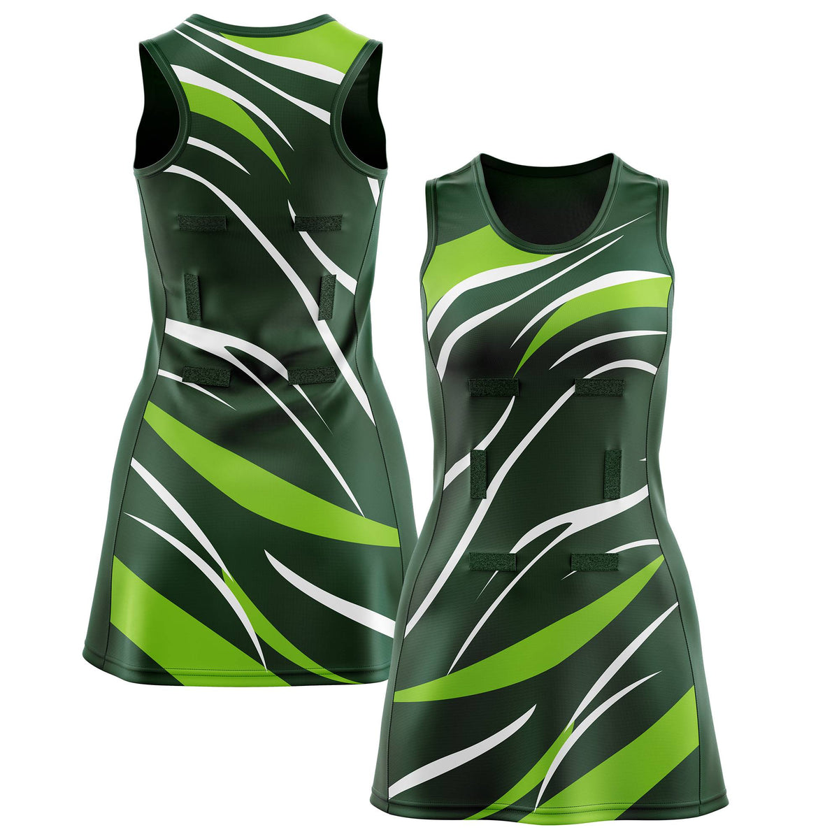Custom Dark Green Neon Green Dynamic Stripes Wrinkle-Resistant Netball Dress |KXKSHOP