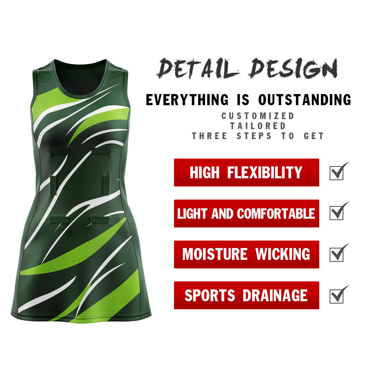 Custom Dark Green Neon Green Dynamic Stripes Wrinkle-Resistant Netball Dress