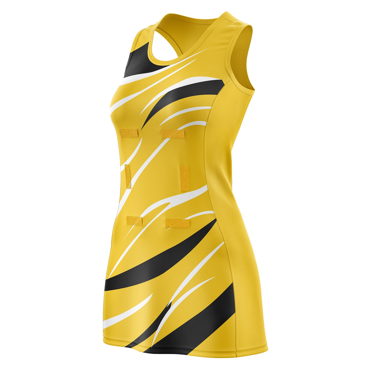 Custom Gold Black Dynamic Stripes Moisture-Wicking Netball Dress