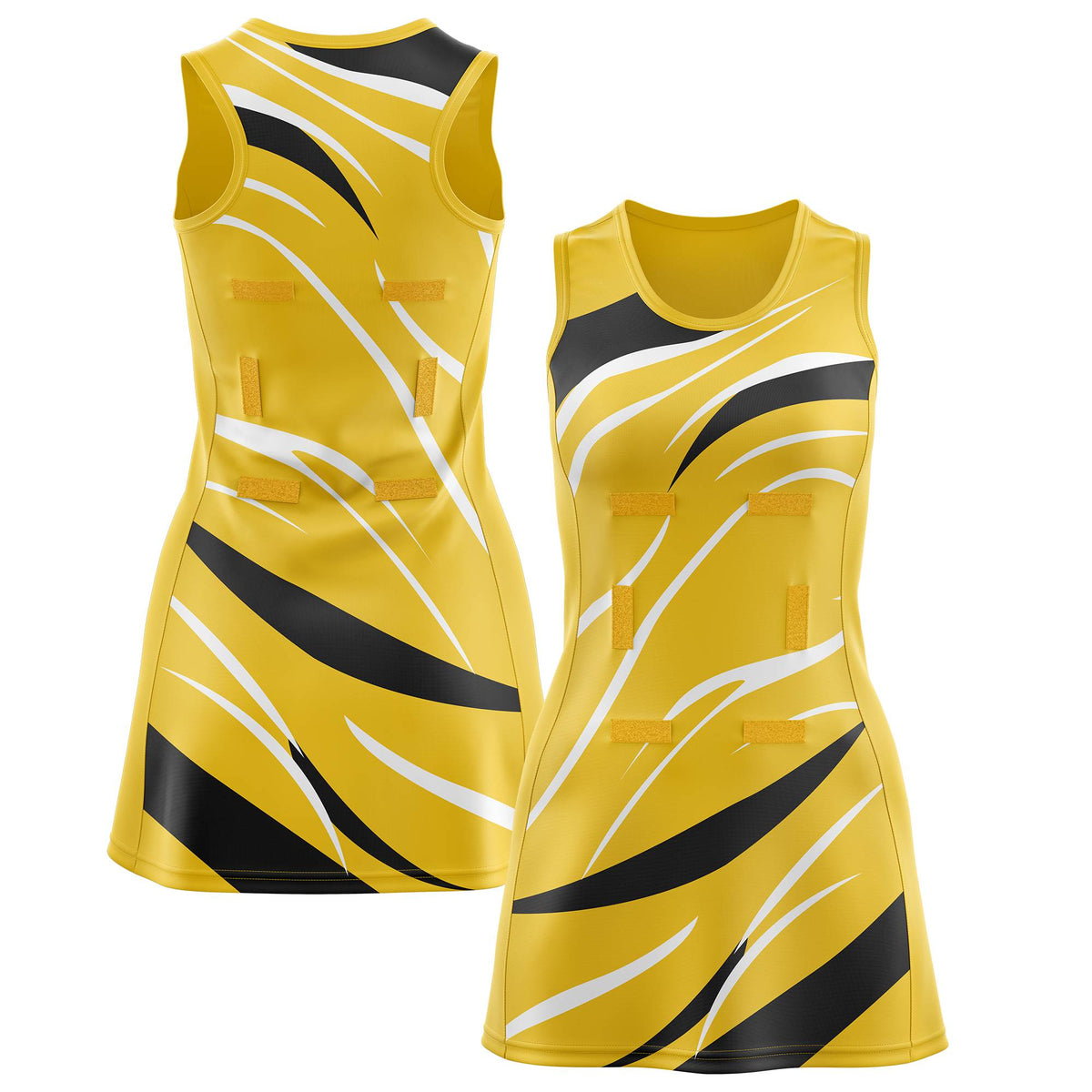 Custom Gold Black Dynamic Stripes Moisture-Wicking Netball Dress |KXKSHOP