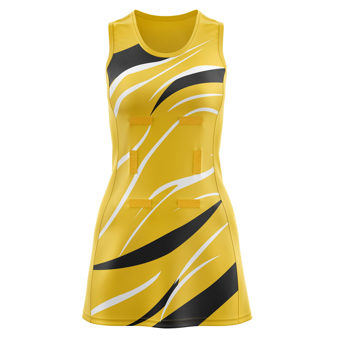 Custom Gold Black Dynamic Stripes Moisture-Wicking Netball Dress