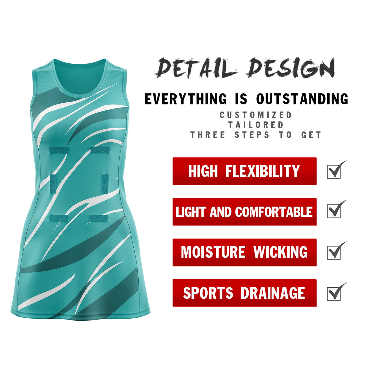 Custom Teal Teal Dynamic Stripes Breathable &amp; Quick-Drying Netball Dress