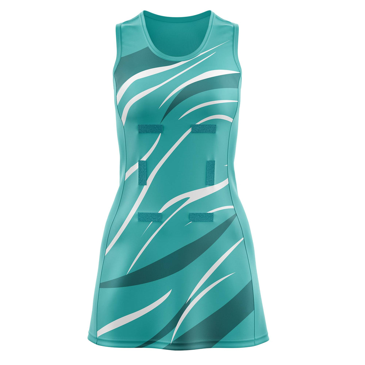 Custom Teal Teal Dynamic Stripes Breathable &amp; Quick-Drying Netball Dress