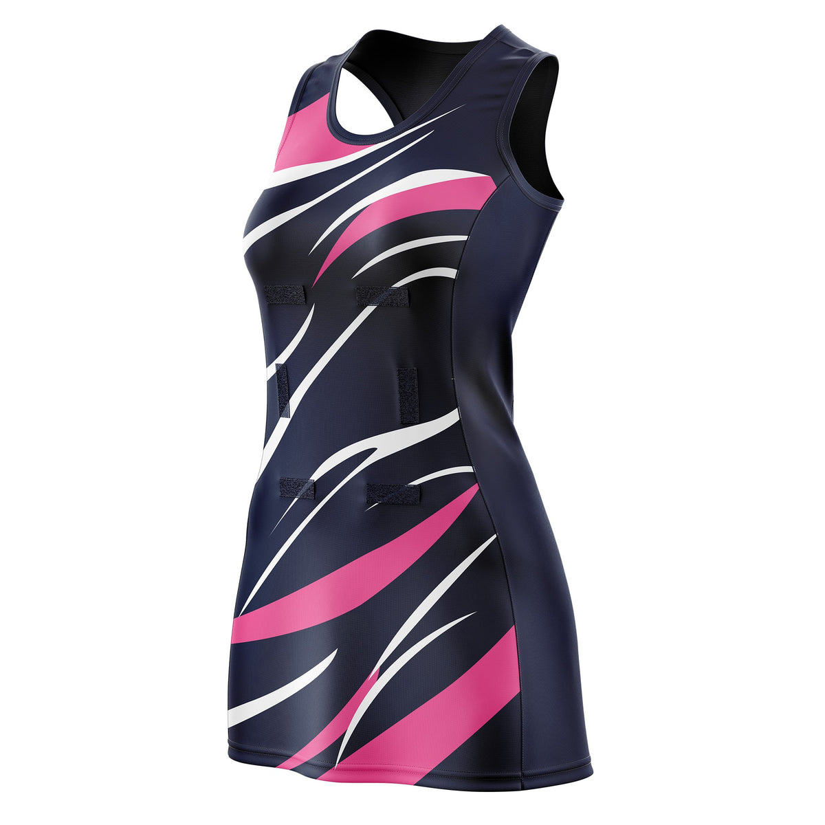 Custom Navy Pink Dynamic Stripes Lightweight &amp; Drapable Netball Dress