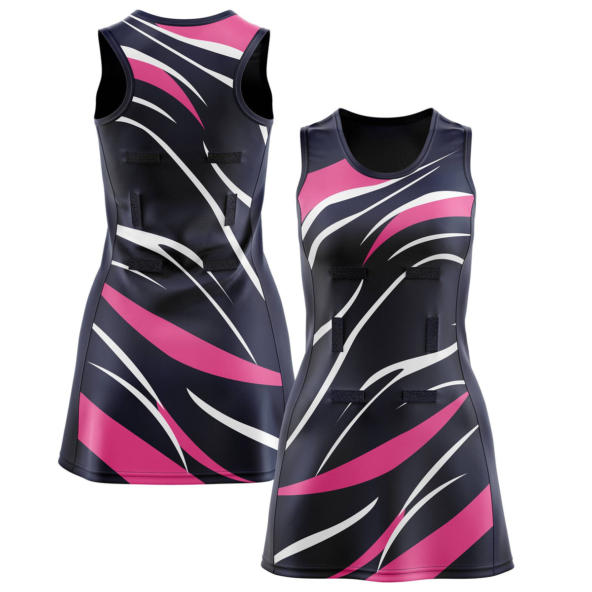 Custom Navy Pink Dynamic Stripes Lightweight &amp; Drapable Netball Dress |KXKSHOP