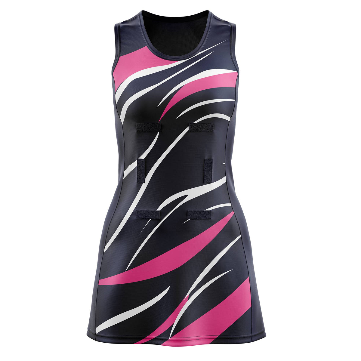 Custom Navy Pink Dynamic Stripes Lightweight &amp; Drapable Netball Dress