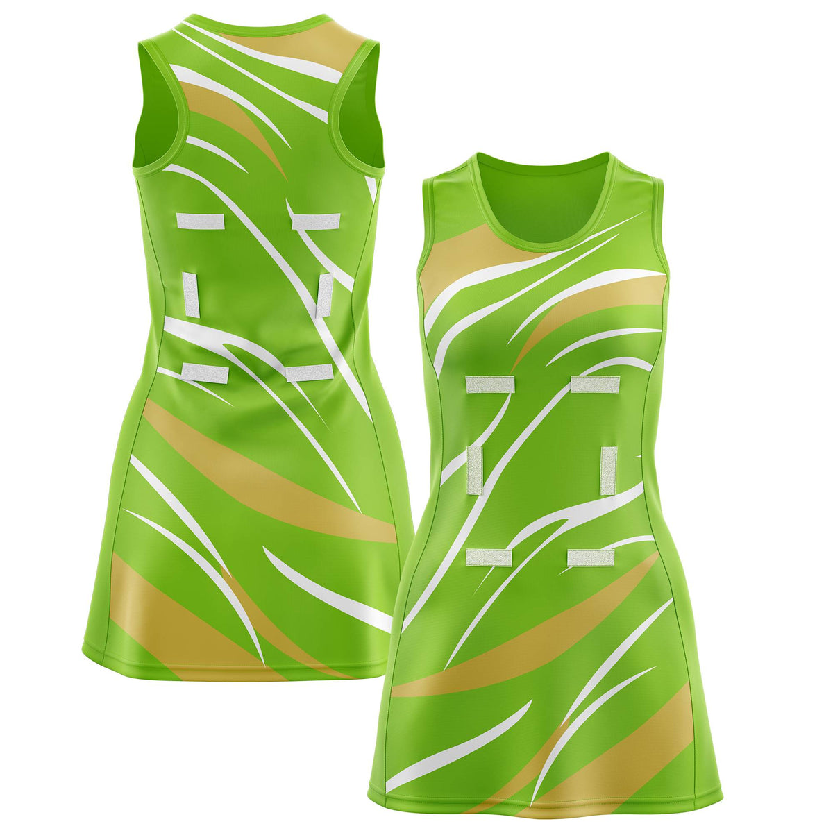 Custom Neon Green Old Gold Dynamic Stripes Wrinkle-Resistant Netball Dress |KXKSHOP