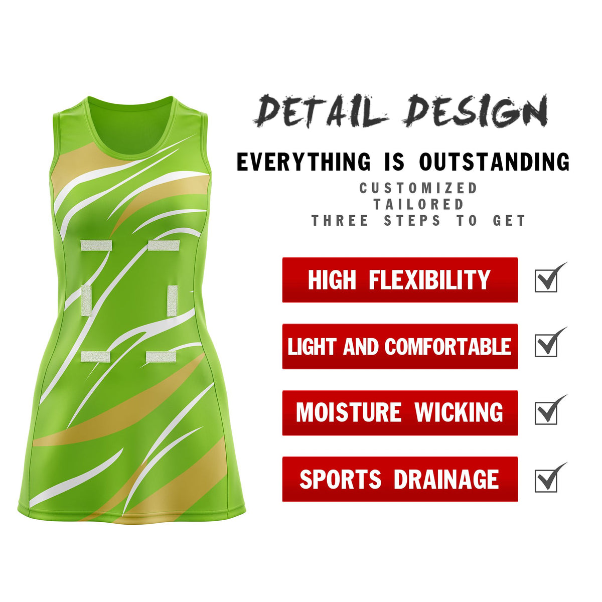 Custom Neon Green Old Gold Dynamic Stripes Wrinkle-Resistant Netball Dress