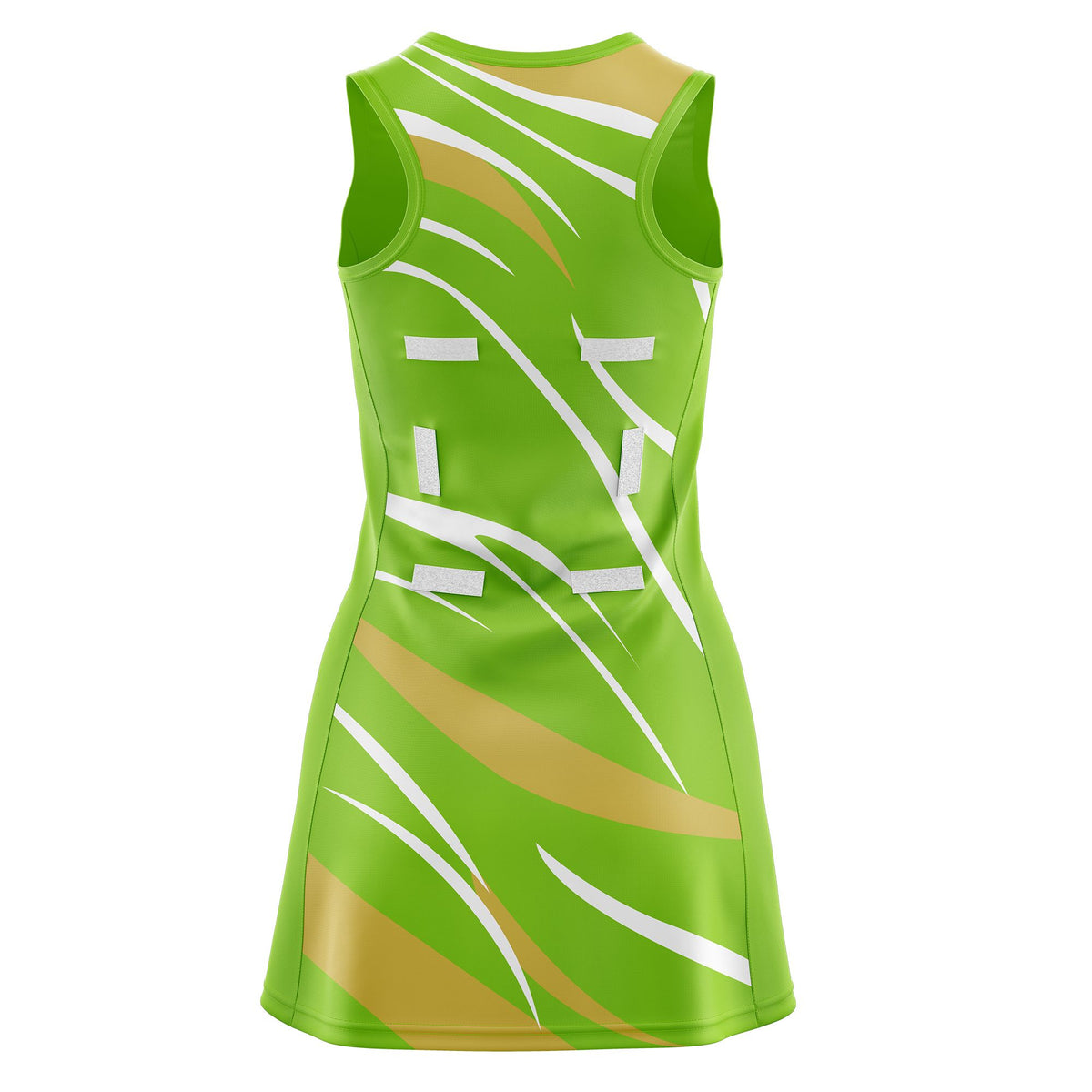 Custom Neon Green Old Gold Dynamic Stripes Wrinkle-Resistant Netball Dress