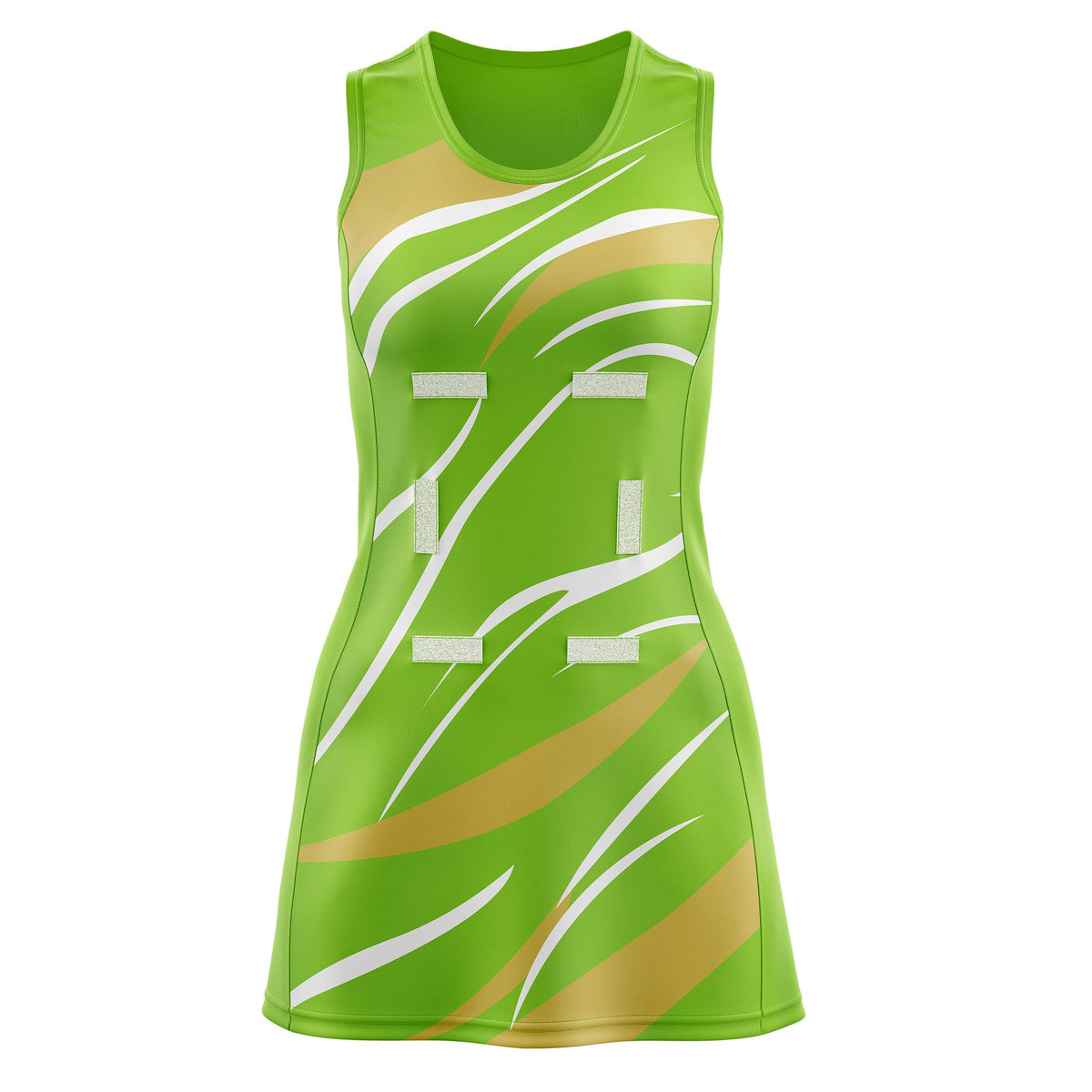 Custom Neon Green Old Gold Dynamic Stripes Wrinkle-Resistant Netball Dress