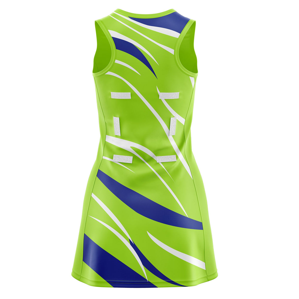Custom Neon Green Royal Blue Dynamic Stripes Breathable &amp; Quick-Drying Netball Dress