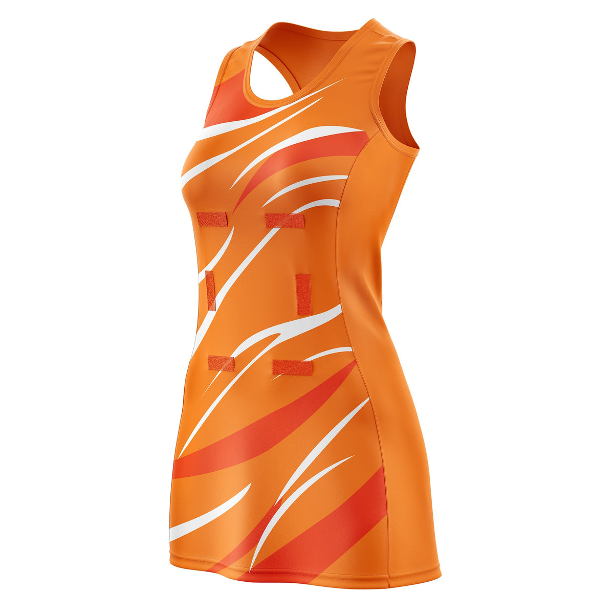 Custom Orange Orange Dynamic Stripes Lightweight &amp; Drapable Netball Dress