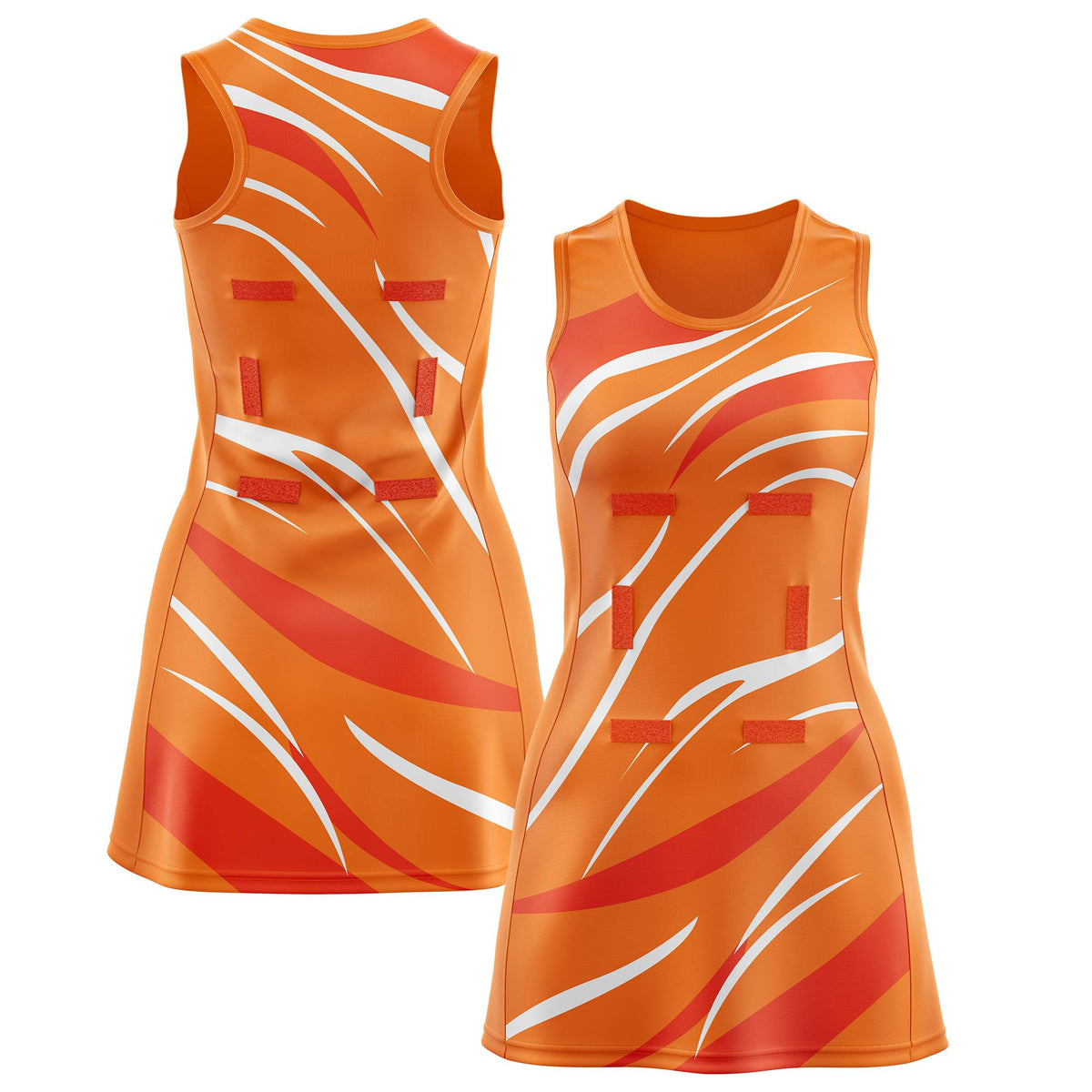 Custom Orange Orange Dynamic Stripes Lightweight &amp; Drapable Netball Dress |KXKSHOP