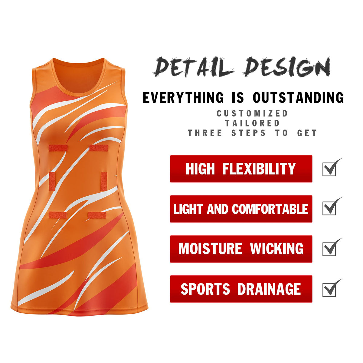 Custom Orange Orange Dynamic Stripes Lightweight &amp; Drapable Netball Dress