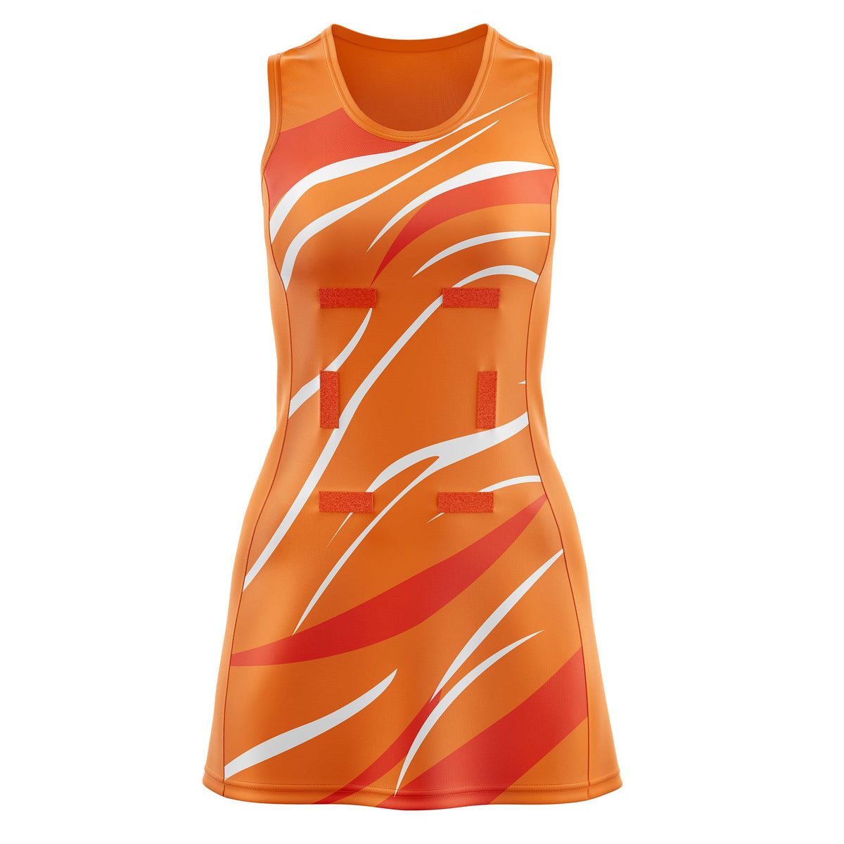Custom Orange Orange Dynamic Stripes Lightweight &amp; Drapable Netball Dress