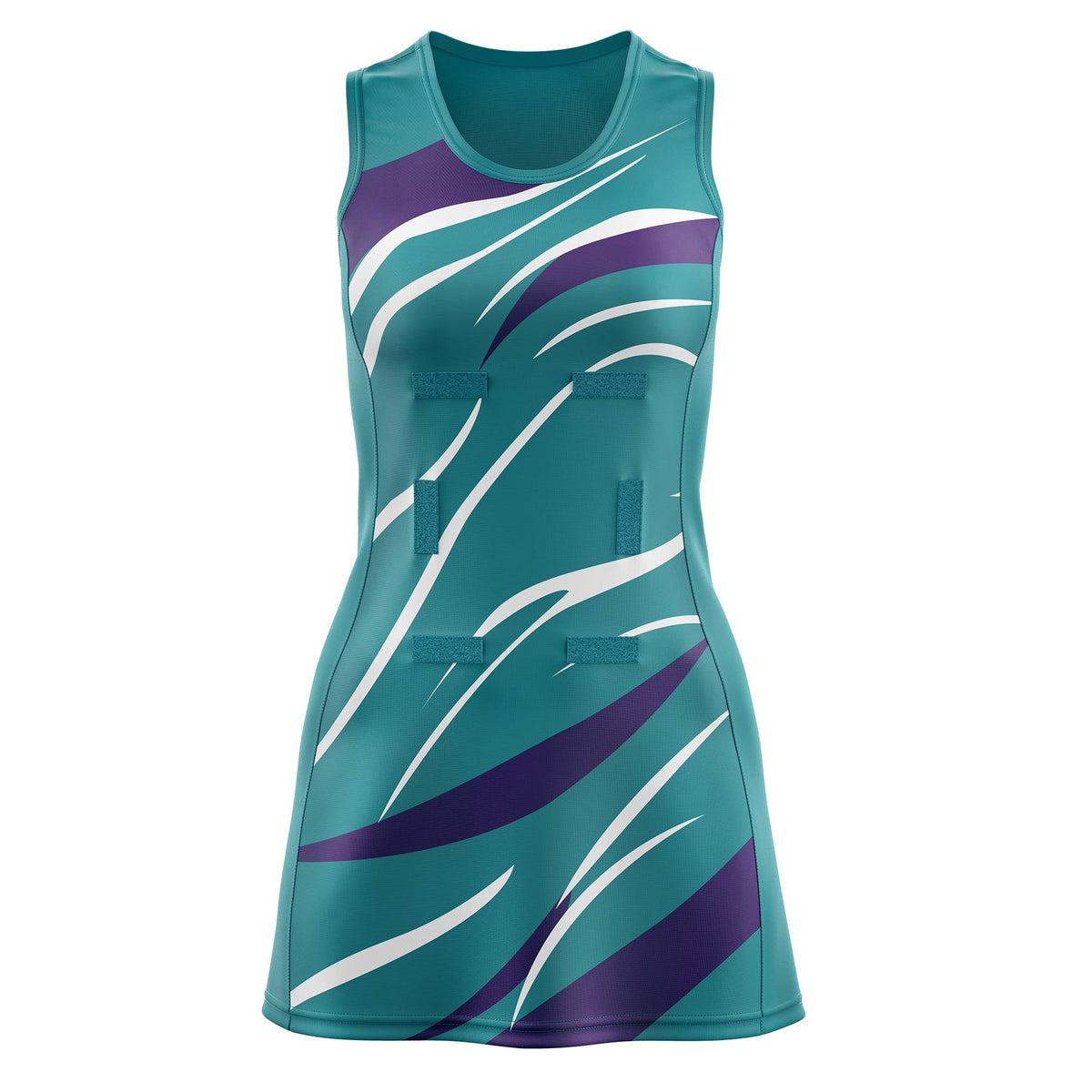 Custom Teal Purple Dynamic Stripes Moisture-Wicking Netball Dress