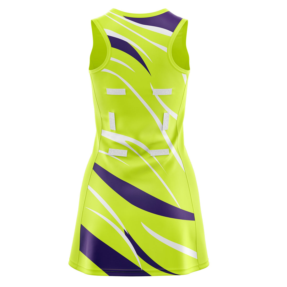 Custom Fluorescent Green Purple Dynamic Stripes Breathable &amp; Quick-Drying Netball Dress