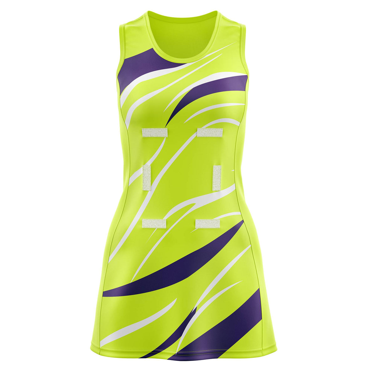 Custom Fluorescent Green Purple Dynamic Stripes Breathable &amp; Quick-Drying Netball Dress