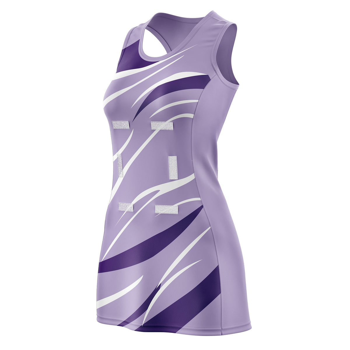 Custom Light Purple Purple Dynamic Stripes Lightweight &amp; Drapable Netball Dress