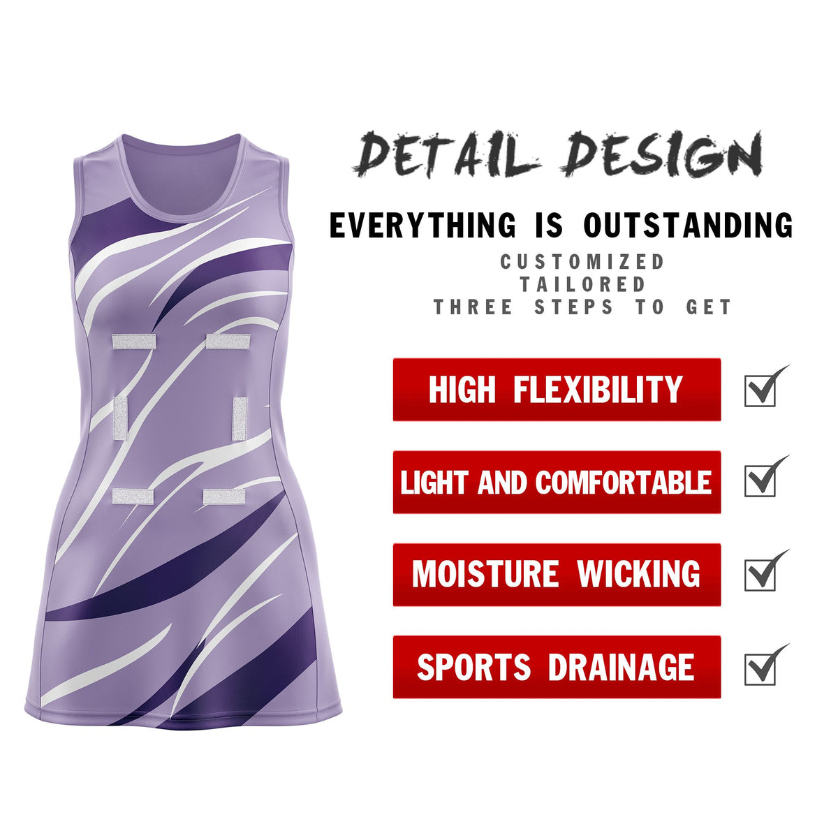 Custom Light Purple Purple Dynamic Stripes Lightweight &amp; Drapable Netball Dress