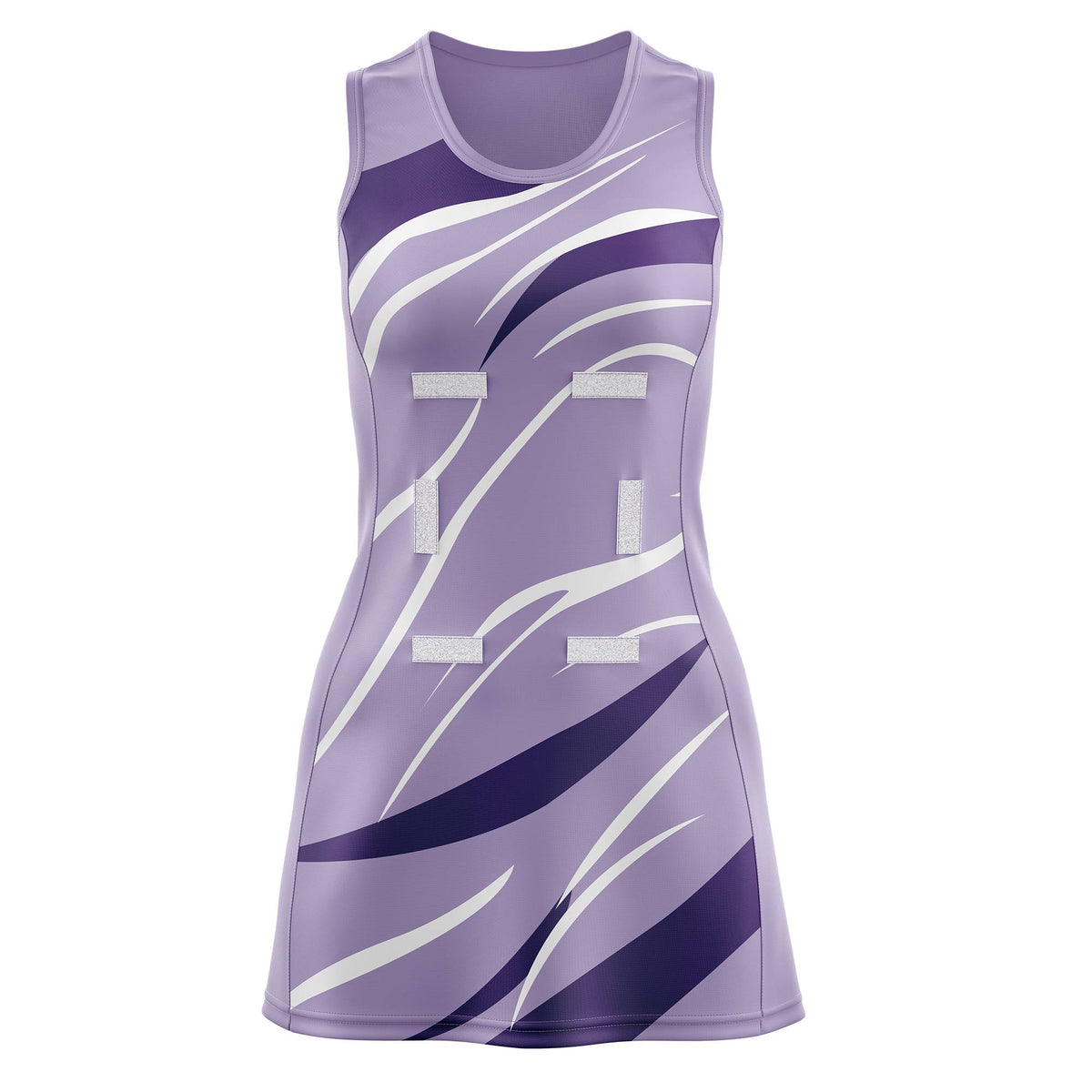 Custom Light Purple Purple Dynamic Stripes Lightweight &amp; Drapable Netball Dress