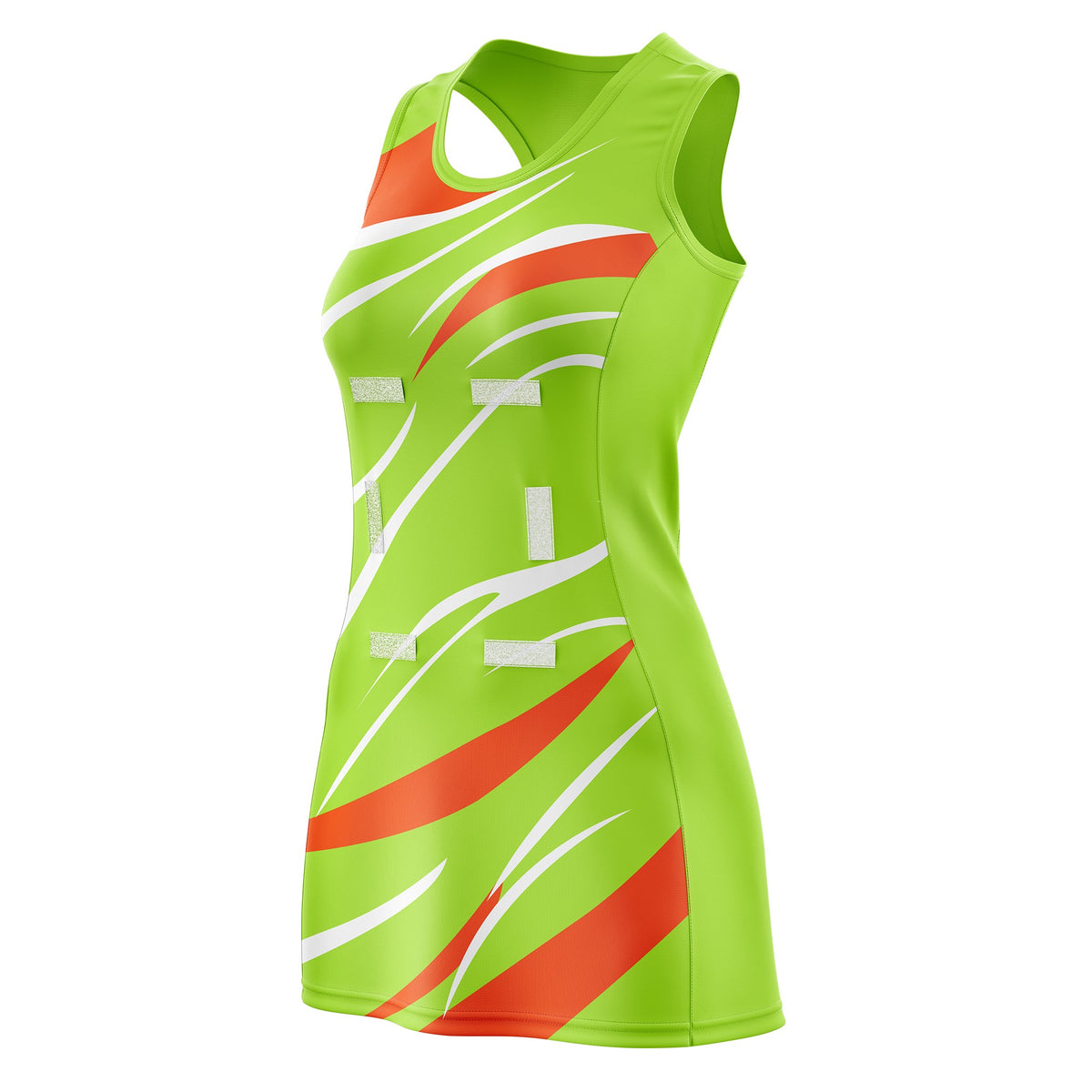Custom Neon Green Orange Dynamic Stripes Breathable &amp; Quick-Drying Netball Dress