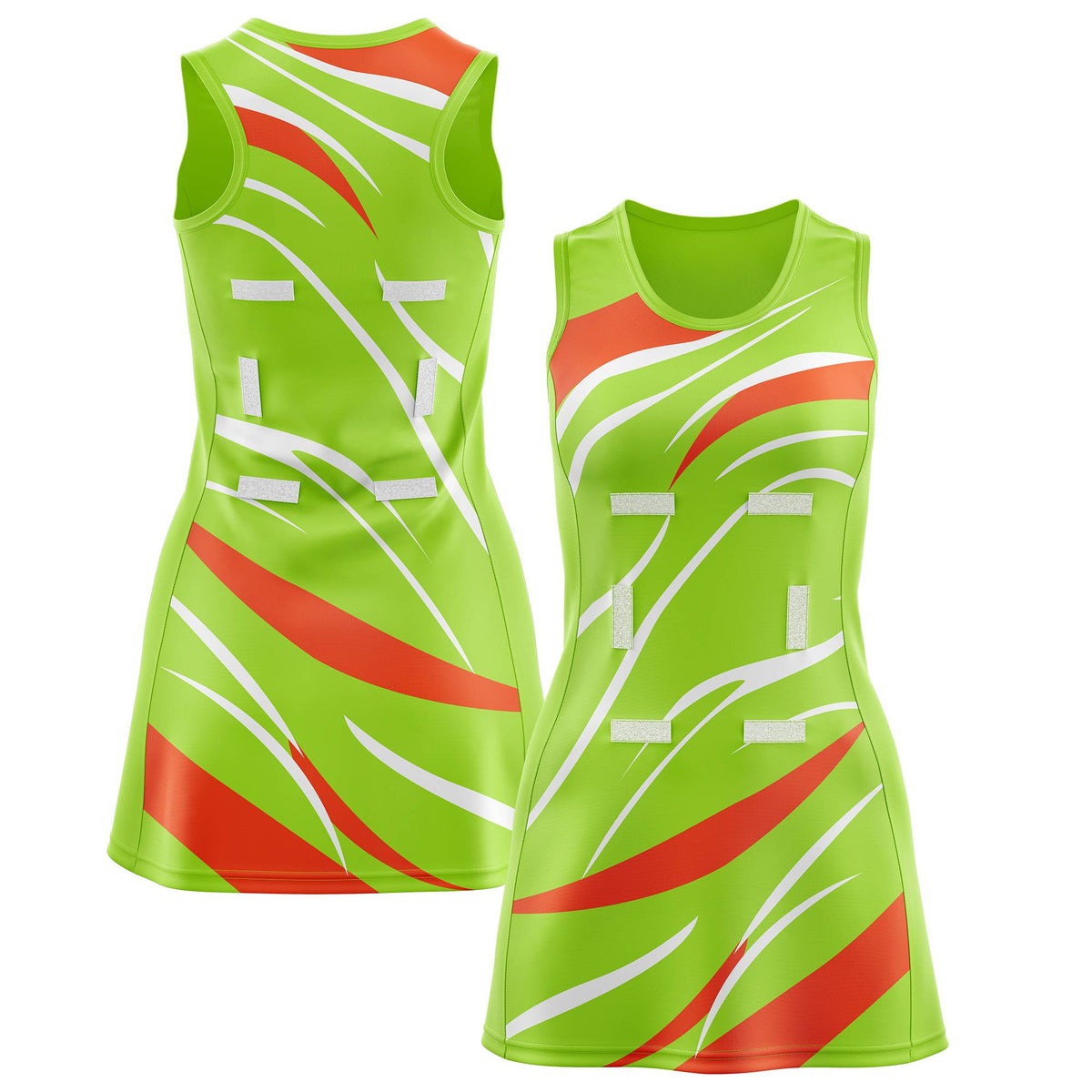 Custom Neon Green Orange Dynamic Stripes Breathable &amp; Quick-Drying Netball Dress |KXKSHOP