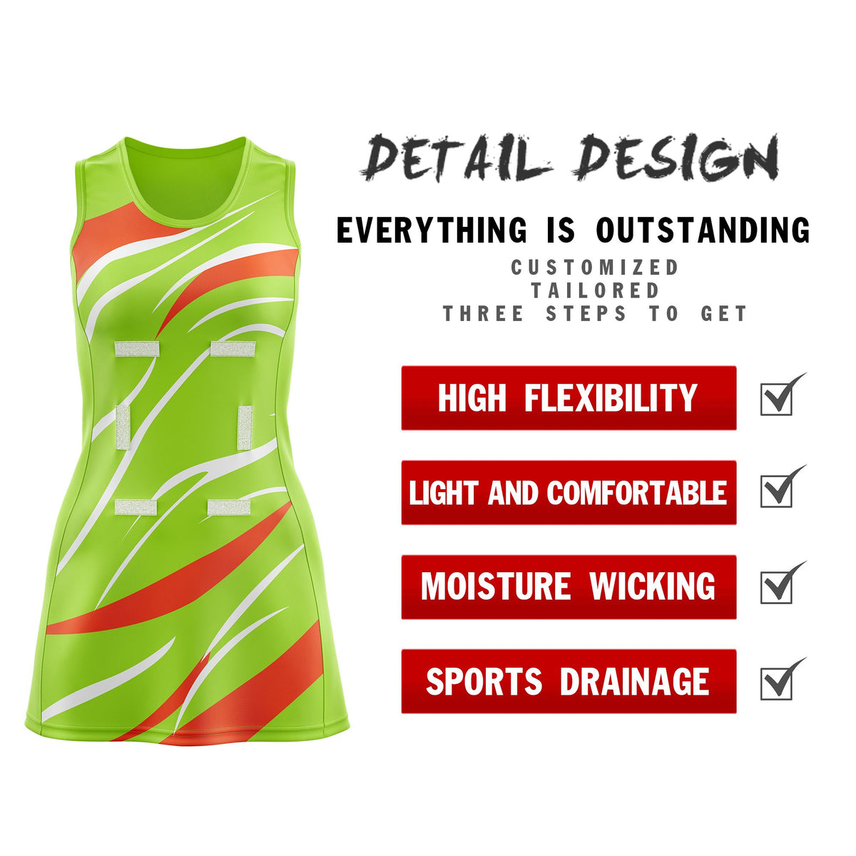 Custom Neon Green Orange Dynamic Stripes Breathable &amp; Quick-Drying Netball Dress