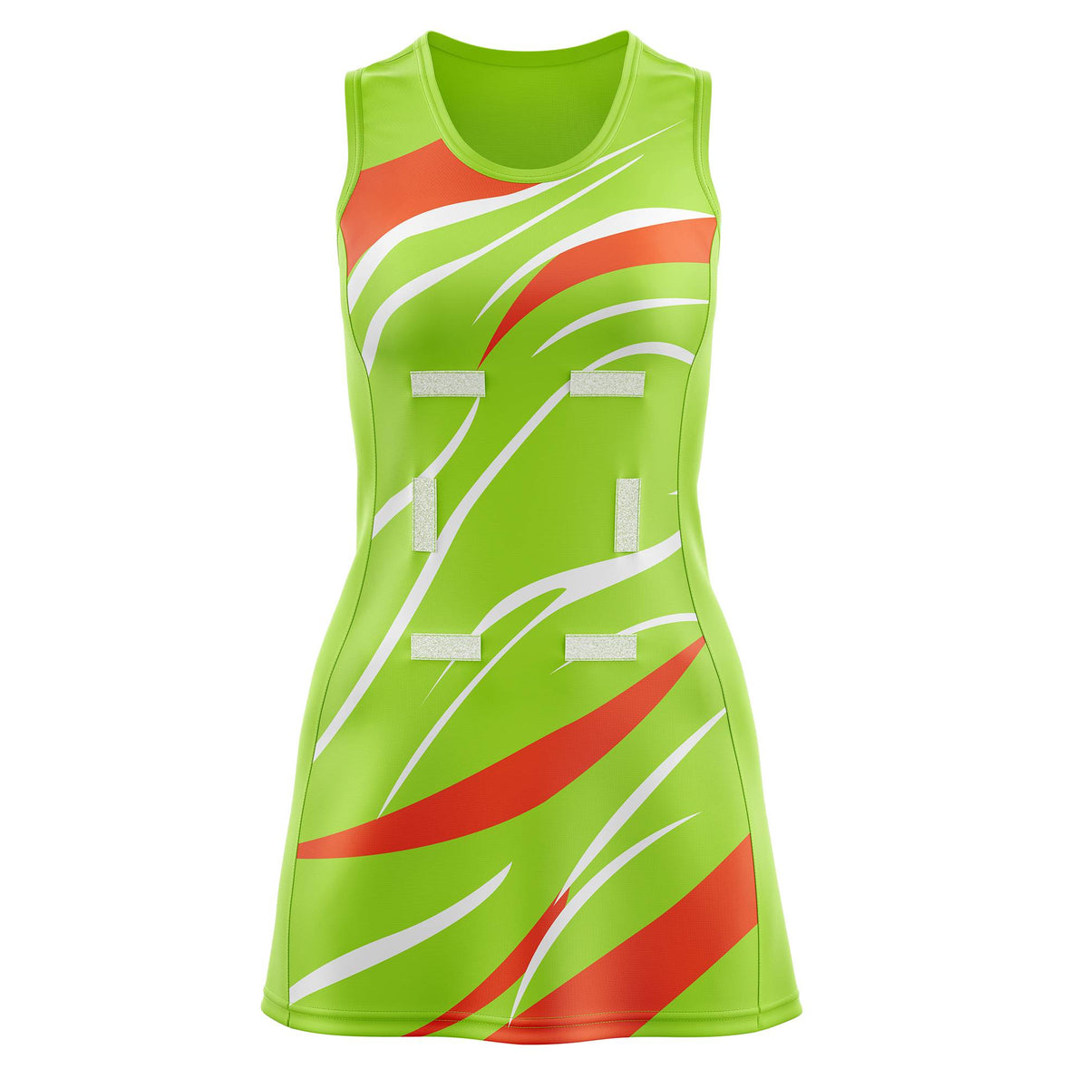 Custom Neon Green Orange Dynamic Stripes Breathable &amp; Quick-Drying Netball Dress