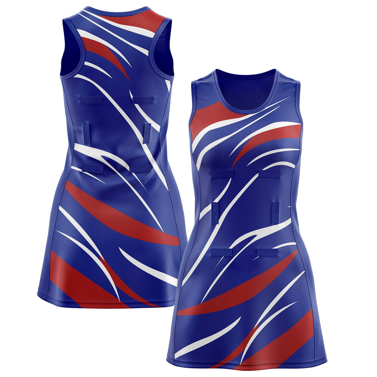 Custom Royal Blue Red Dynamic Stripes Wrinkle-Resistant Netball Dress |KXKSHOP