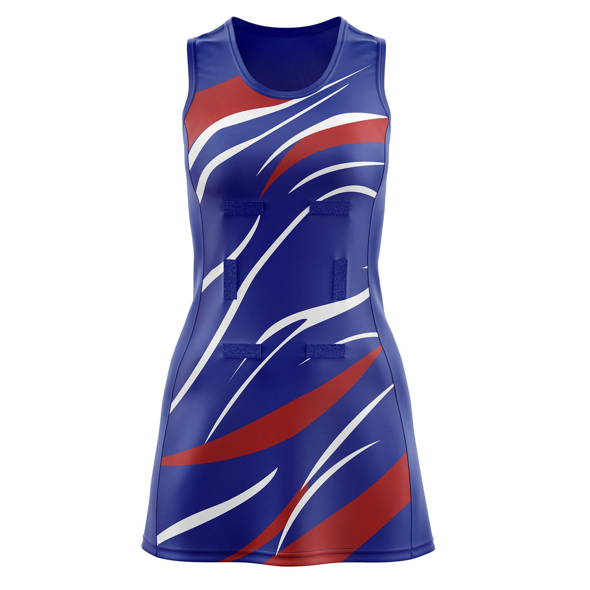 Custom Royal Blue Red Dynamic Stripes Wrinkle-Resistant Netball Dress