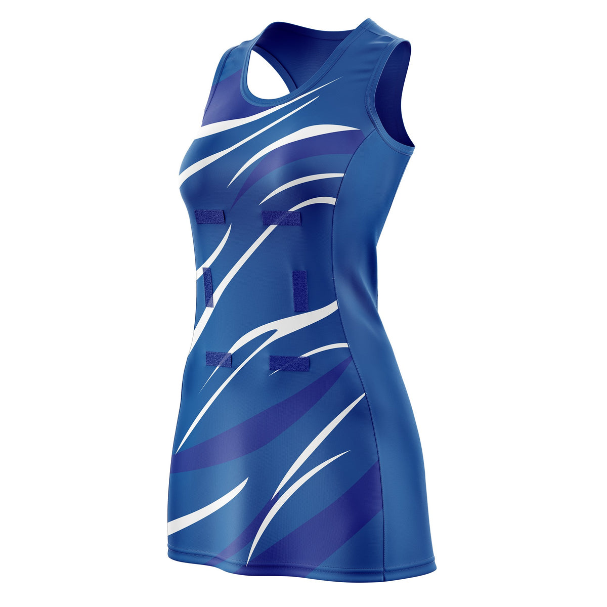Custom Royal Royal Blue Dynamic Stripes Breathable &amp; Quick-Drying Netball Dress