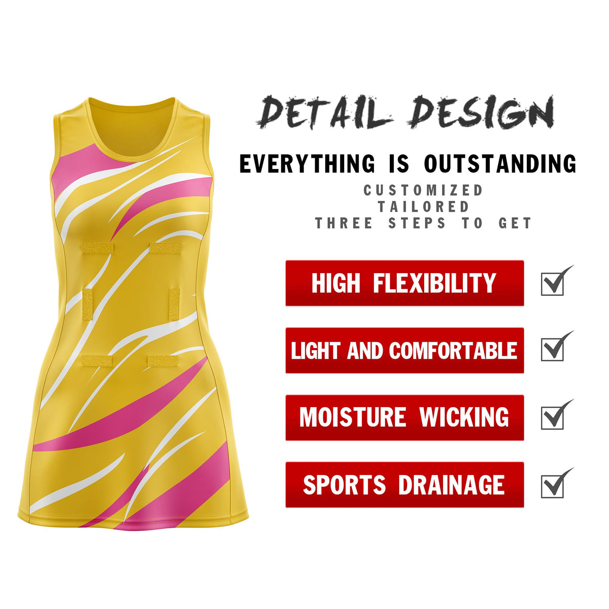 Custom Gold Pink Dynamic Stripes Lightweight &amp; Drapable Netball Dress