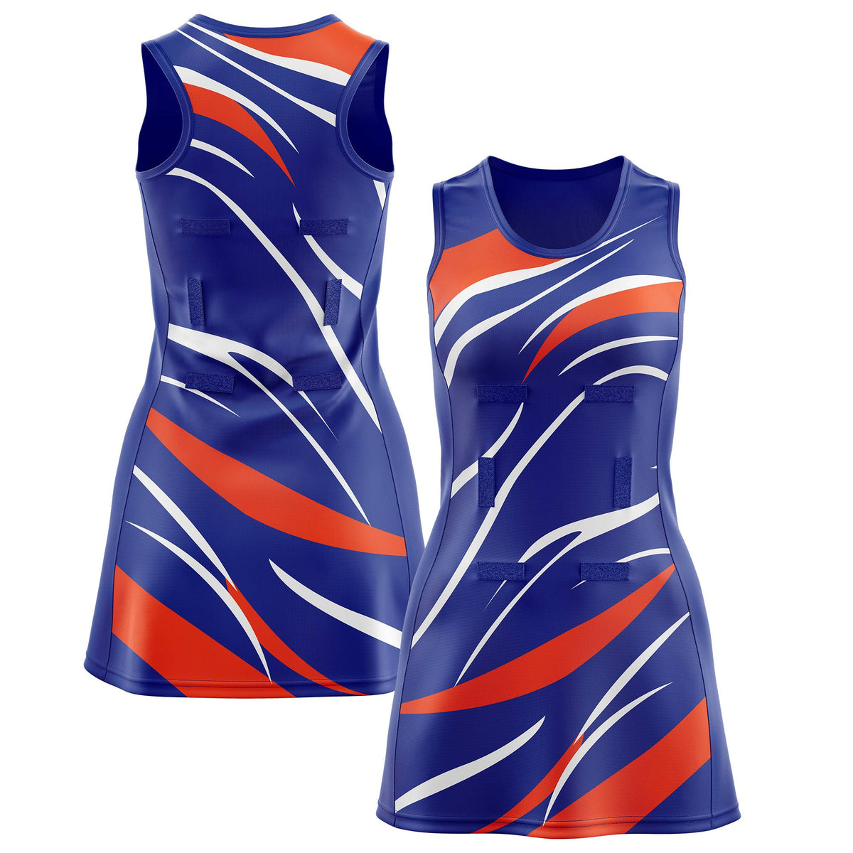 Custom Royal Blue Orange Dynamic Stripes Wrinkle-Resistant Netball Dress |KXKSHOP
