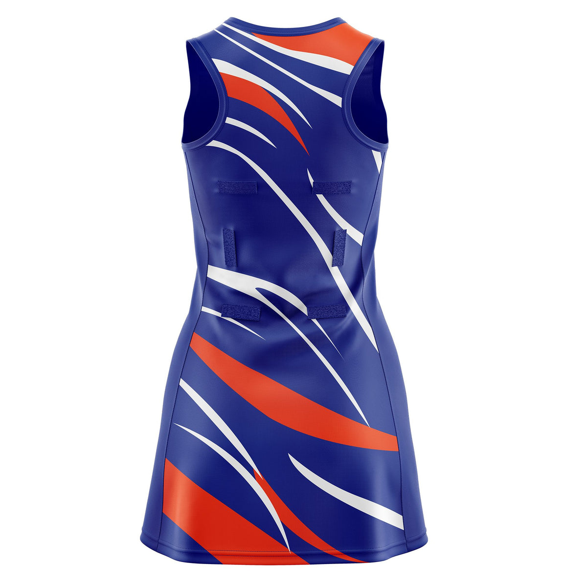Custom Royal Blue Orange Dynamic Stripes Wrinkle-Resistant Netball Dress