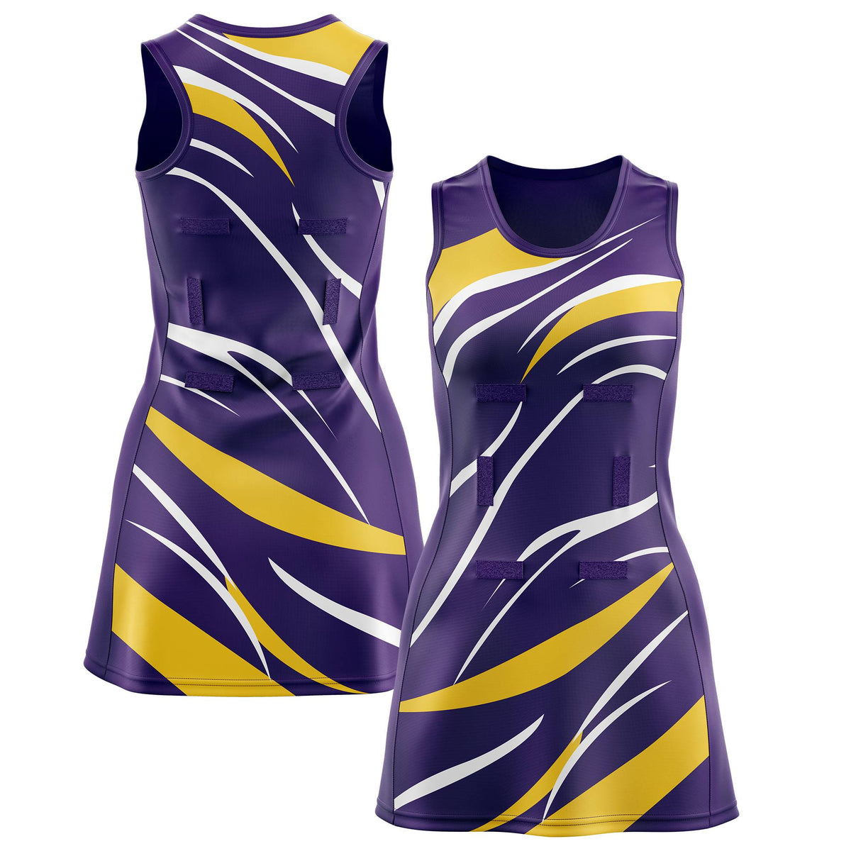 Custom Purple Gold Dynamic Stripes Moisture-Wicking Netball Dress |KXKSHOP