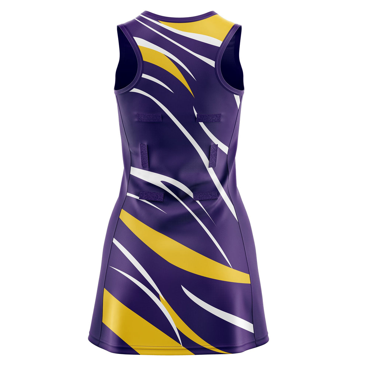 Custom Purple Gold Dynamic Stripes Moisture-Wicking Netball Dress