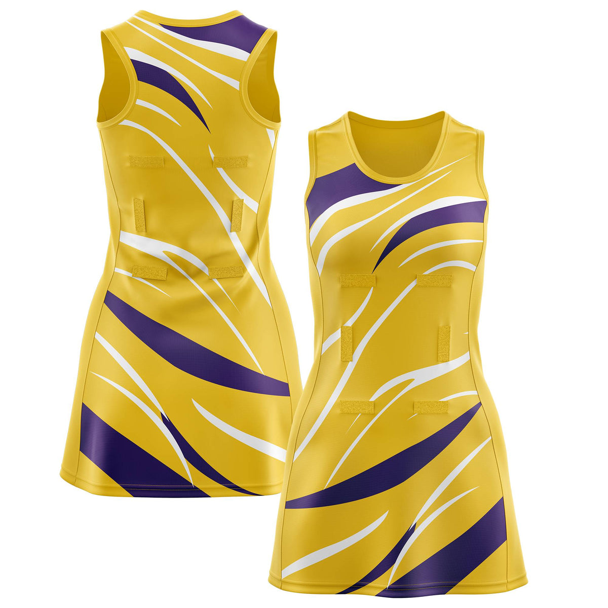 Custom Gold Purple Dynamic Stripes Breathable &amp; Quick-Drying Netball Dress |KXKSHOP