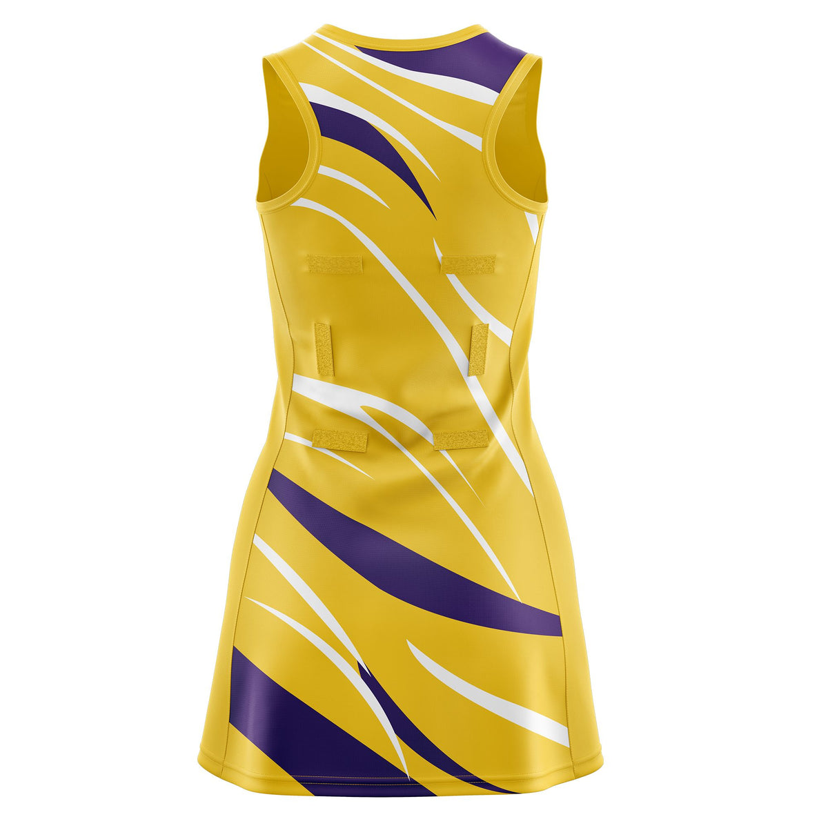 Custom Gold Purple Dynamic Stripes Breathable &amp; Quick-Drying Netball Dress